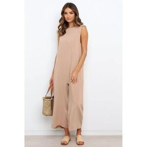 Chic Sleeveless Tan Jumpsuit